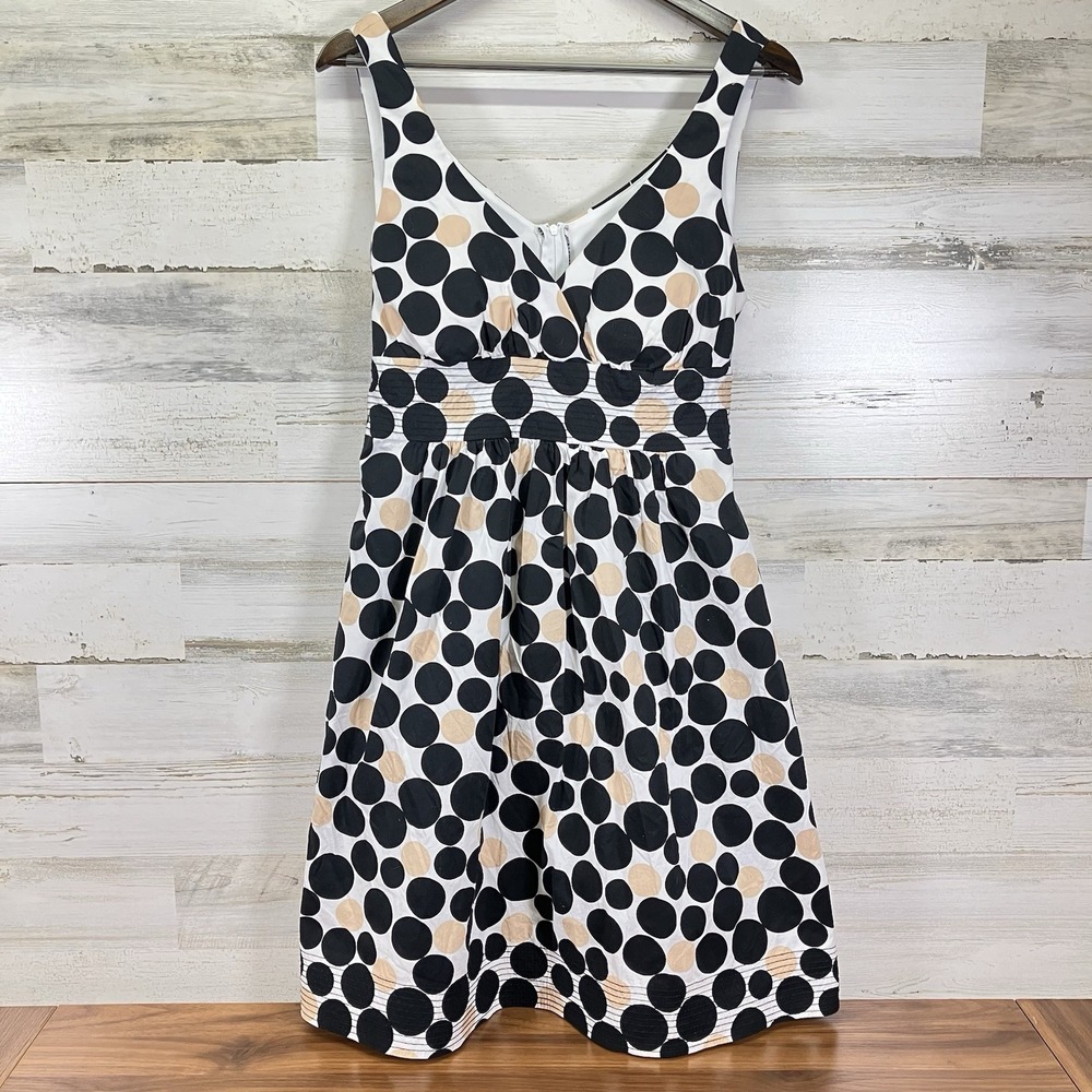 Dress Barn Womens White/Black/Tan Polka Dot Sweetheart Sun‎ Dress Size 14